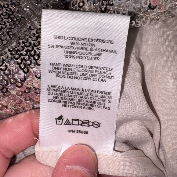 EXPRESS BEIGE SILVER SEQUIN FAUX WRAP MINI DRESS - Picture 5 of 9